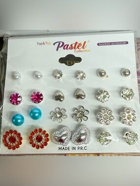 Pastel Collection 12-Pair Mixed Stud Earrings Set Silver tone